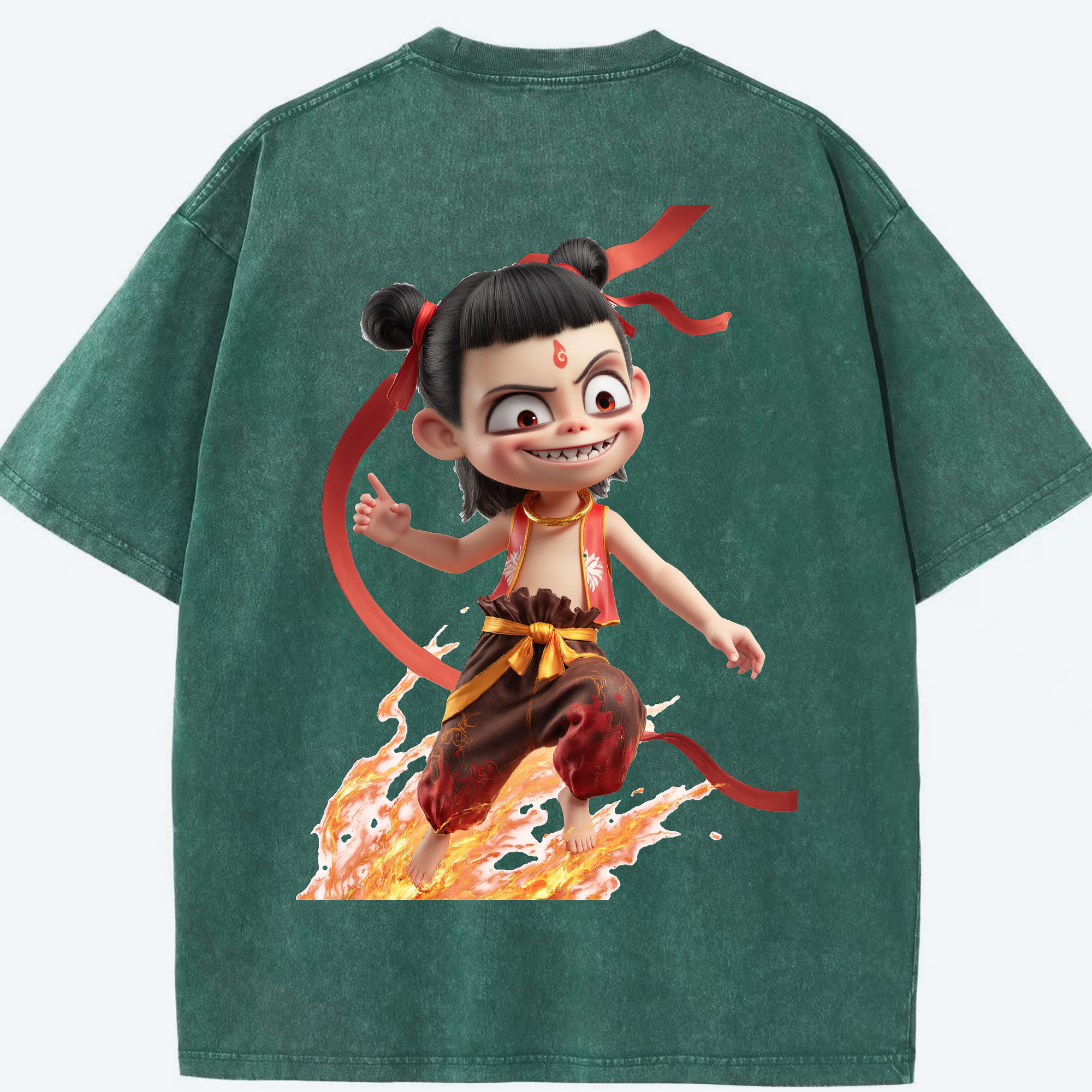 （画像用） Ne Zha 2 ナタ 魔童の大暴れ 綿100% ヴィンテージ風 半袖Tシャツ（背面プリント）